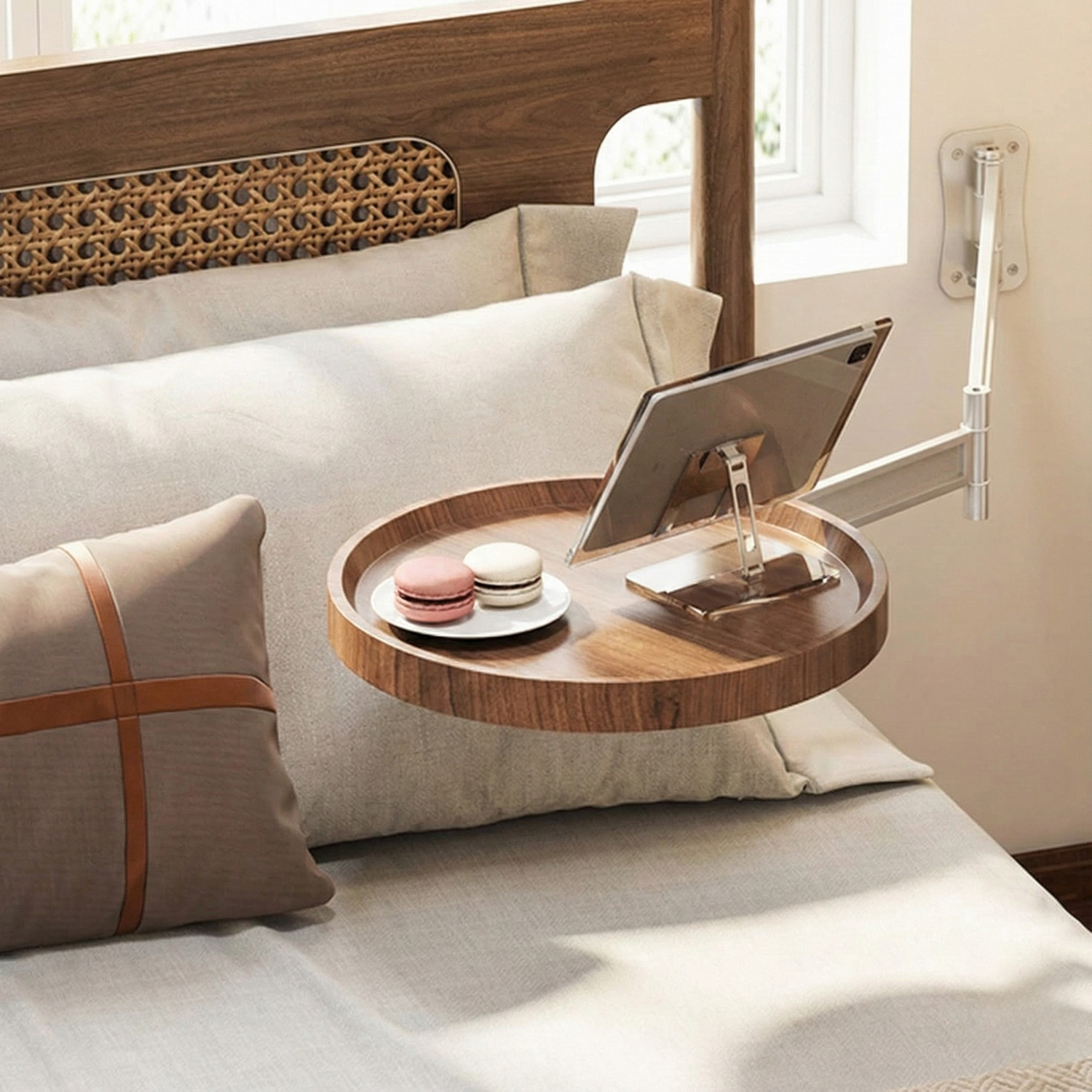 Table Murale Ronde Pliable – Bois Noyer, Design 180° Rotatif | KOAÏ