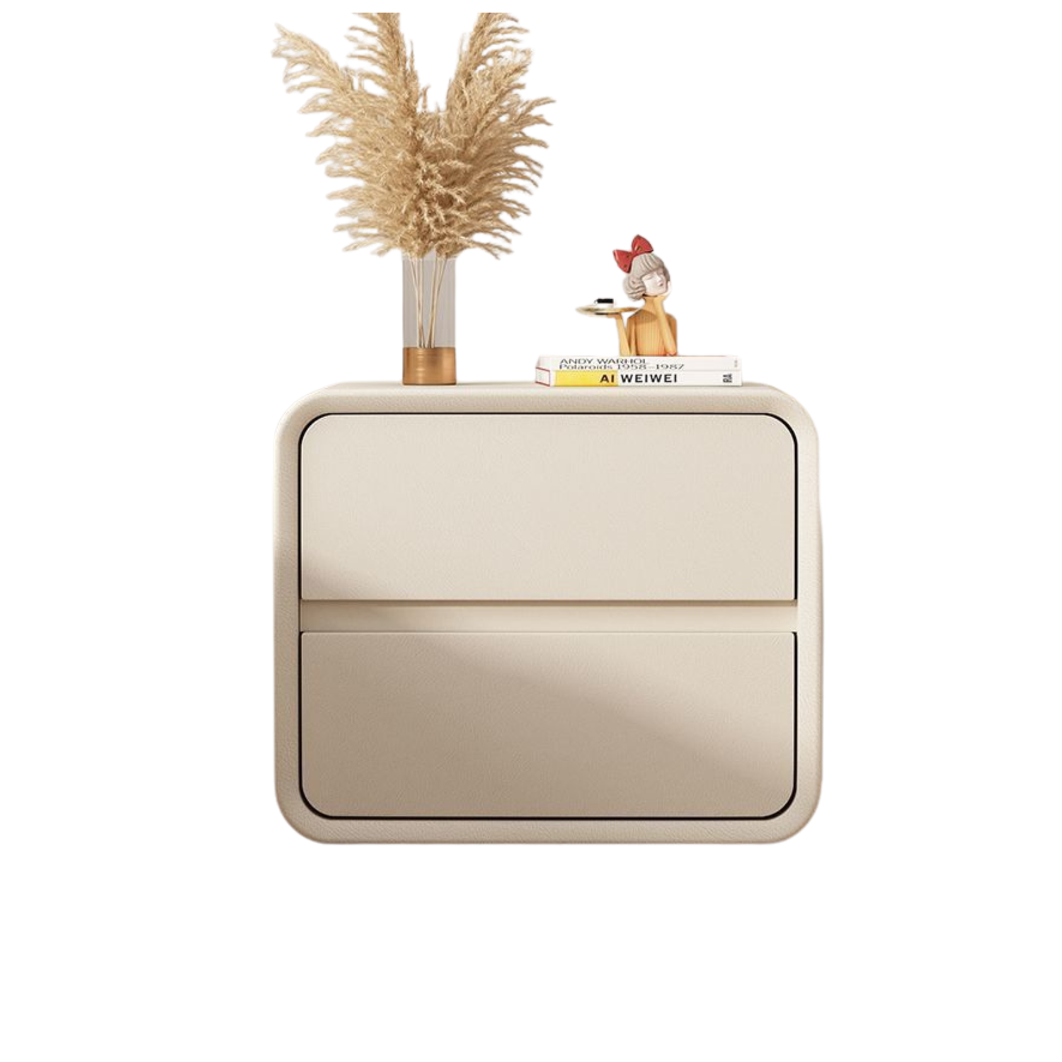 Table De Chevet Minimaliste Blanc Mat – 2 Tiroirs Ronds, Design Flottant | KOAÏ