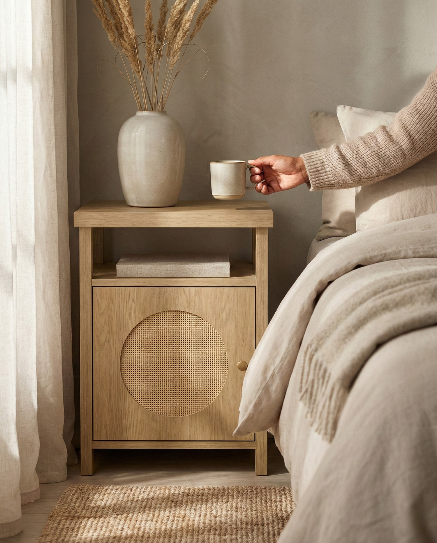 Table De Chevet En Rotin Avec Porte Et Étagère – Style Bohème Et Naturel | KOAÏ