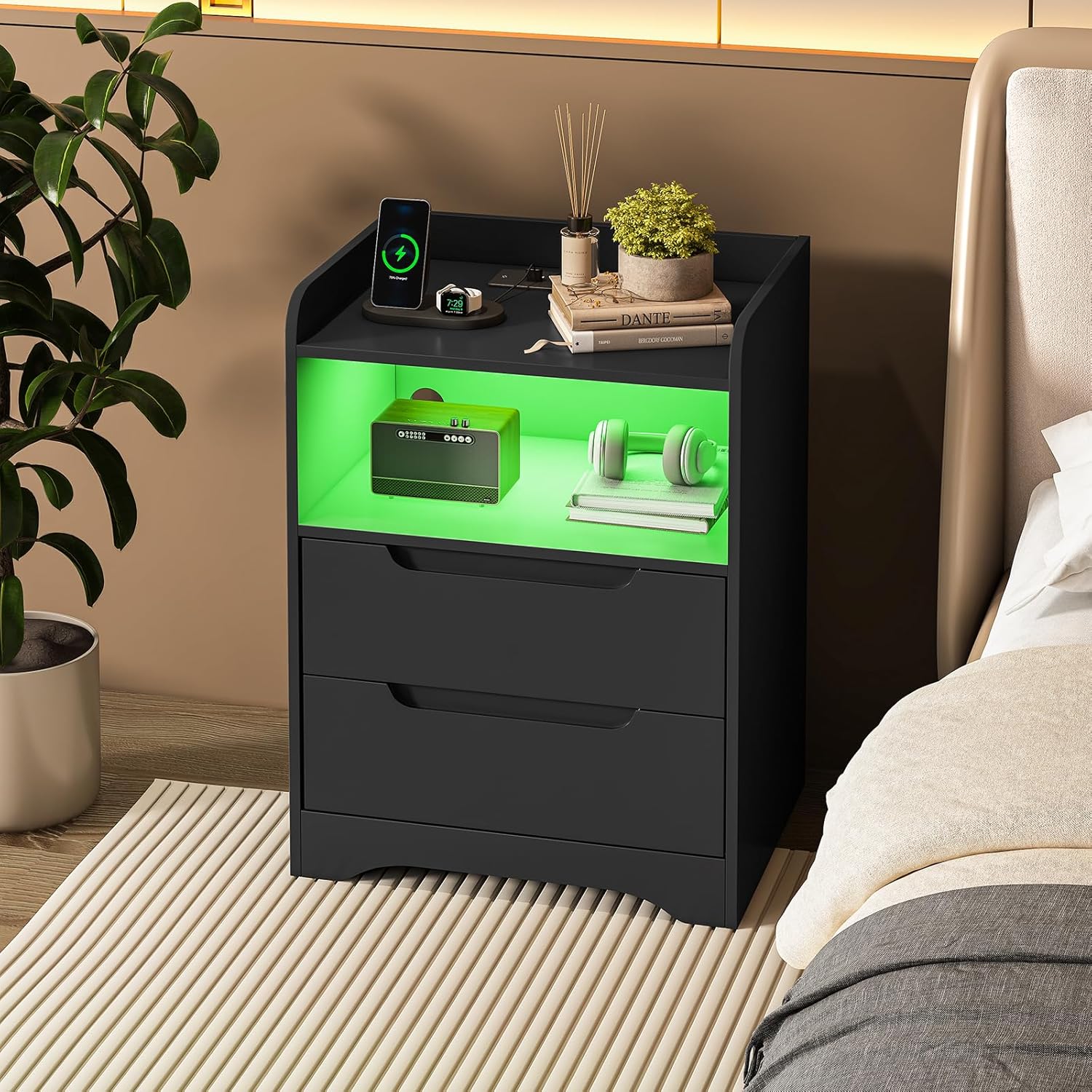 Lot De 2 Tables De Chevet LED Avec Station De Charge – 2 Tiroirs Et Ports USB | KOAÏ