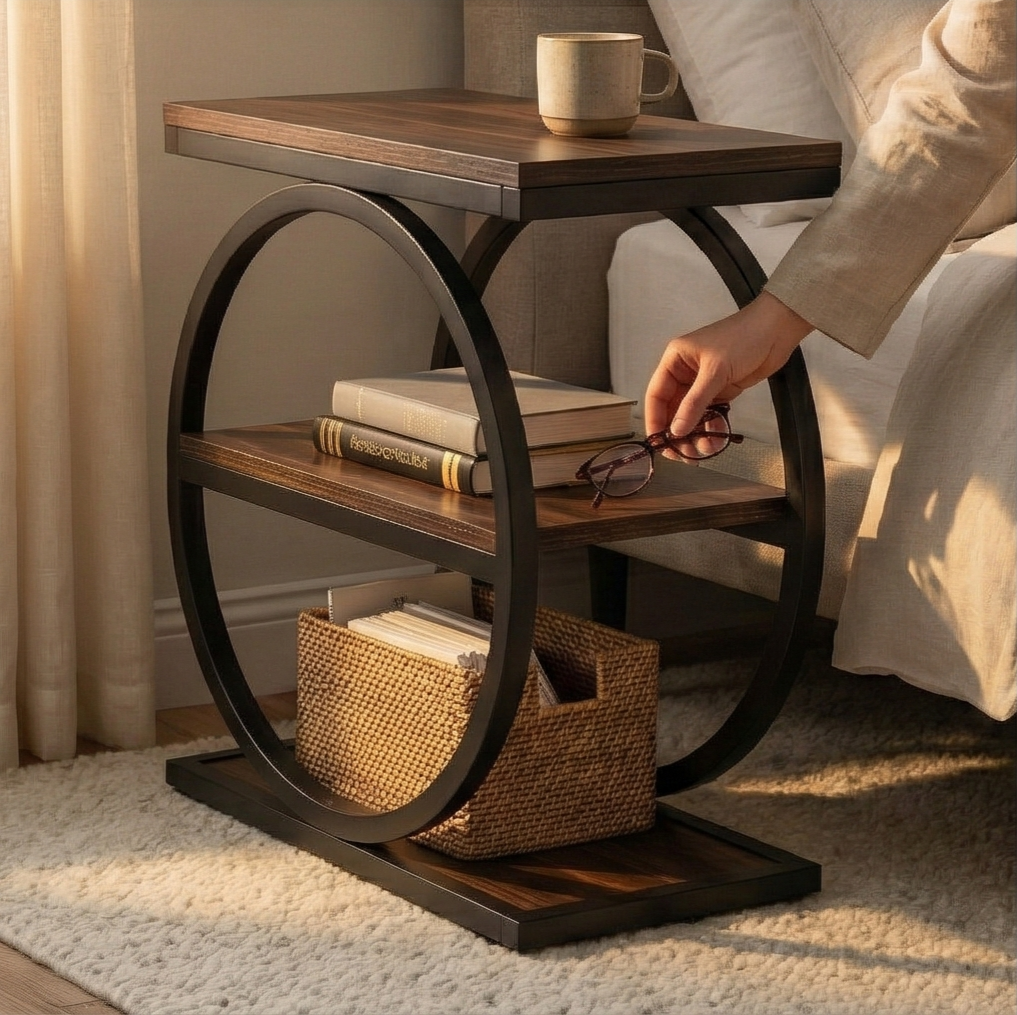 Table d'Appoint Industrielle 3 Niveaux En Bois Et Métal – Design Rétro Moderne | KOAÏ