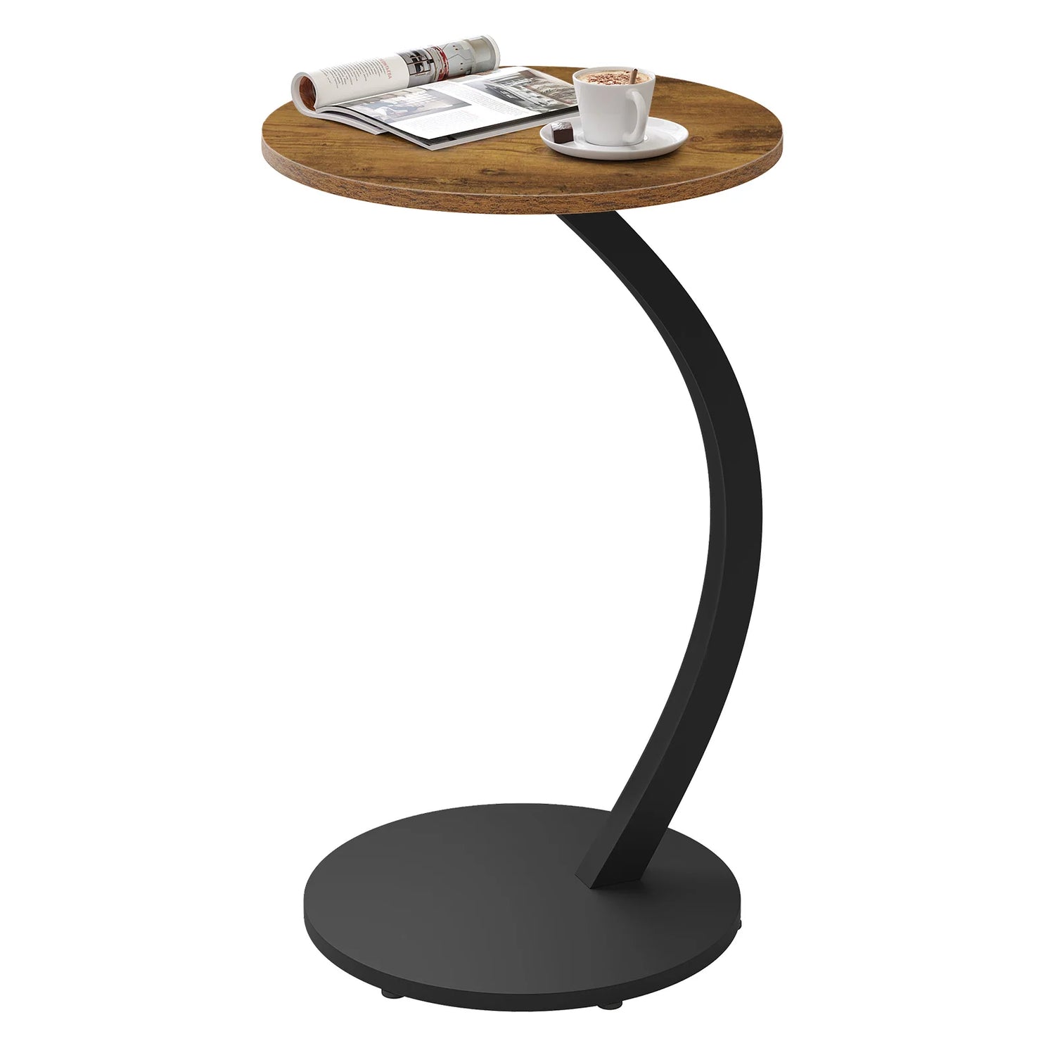 Table D'Appoint Ronde En Bois Et Métal Courbé – Design En Forme De C | KOAÏ