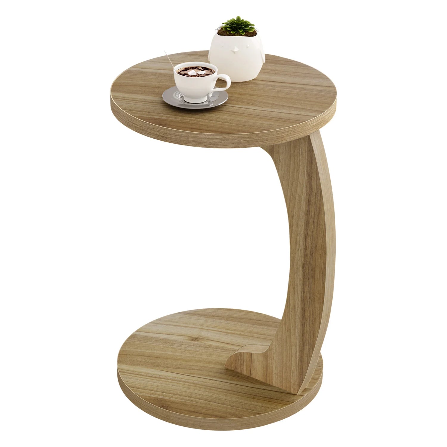 Table d'Appoint Canapé Forme C – Chêne Clair, Plateau Rond | KOAÏ