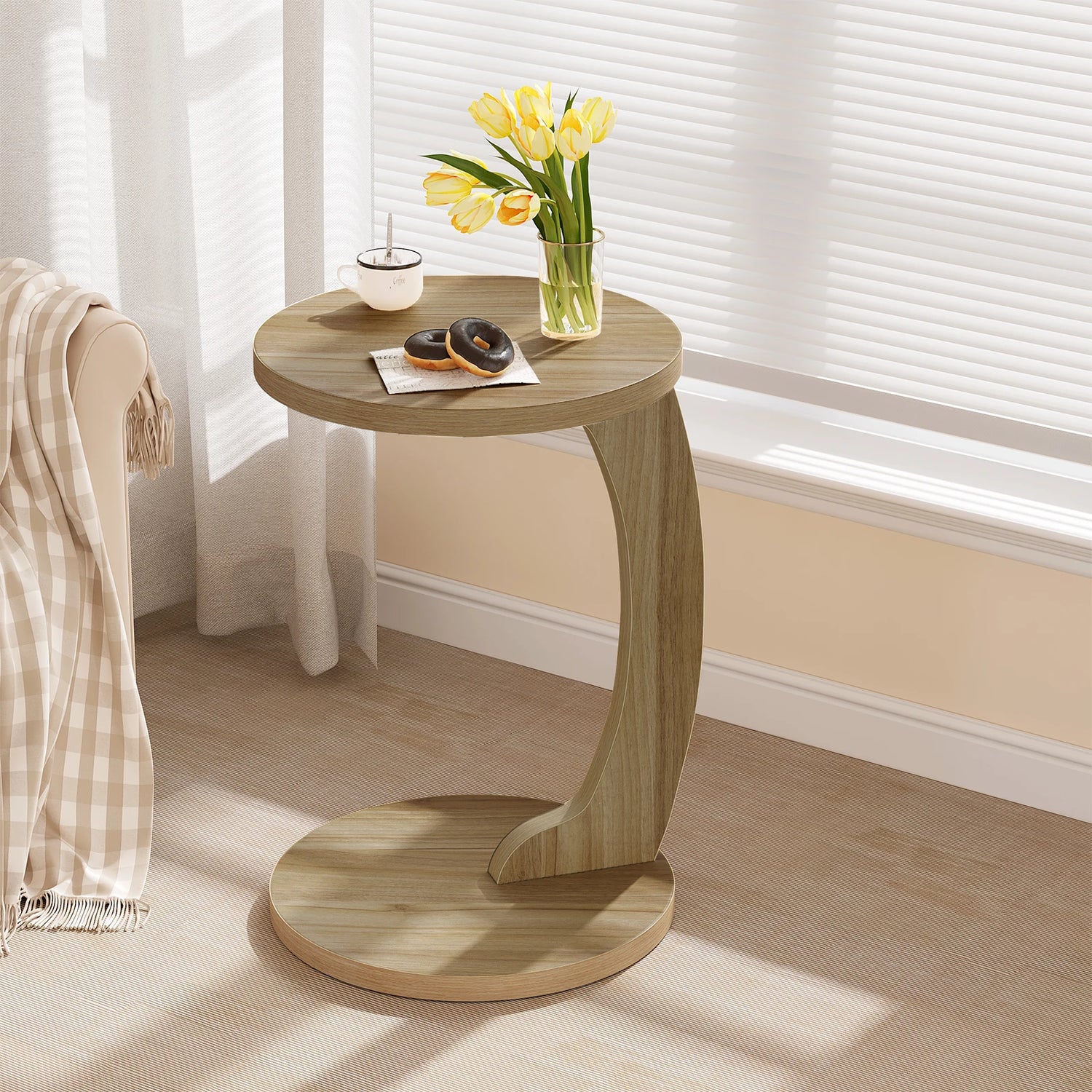 Table d'Appoint Canapé Forme C – Chêne Clair, Plateau Rond | KOAÏ