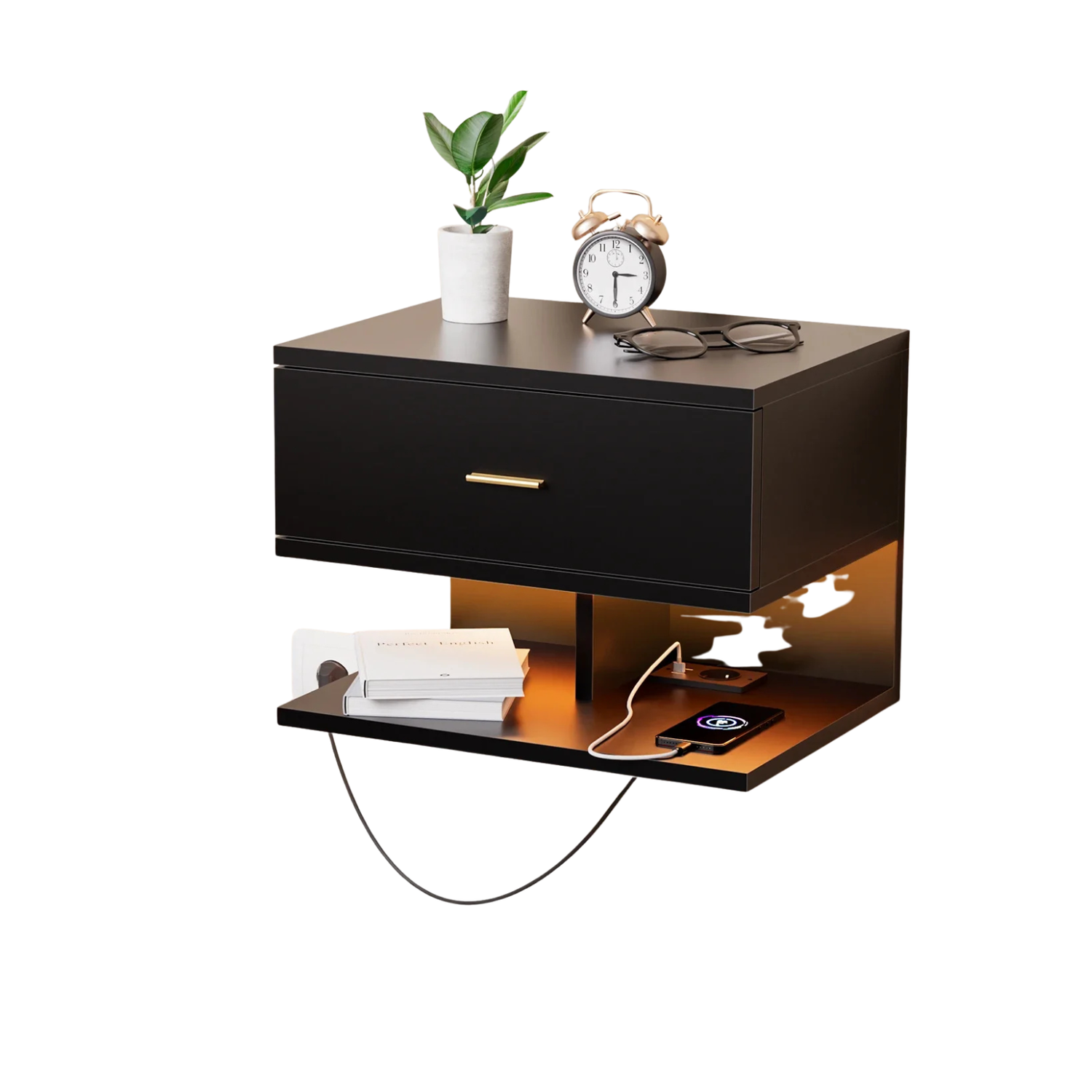 Table De Chevet Murale LED Avec Ports USB – Design Minimaliste, Noir Mat | KOAÏ