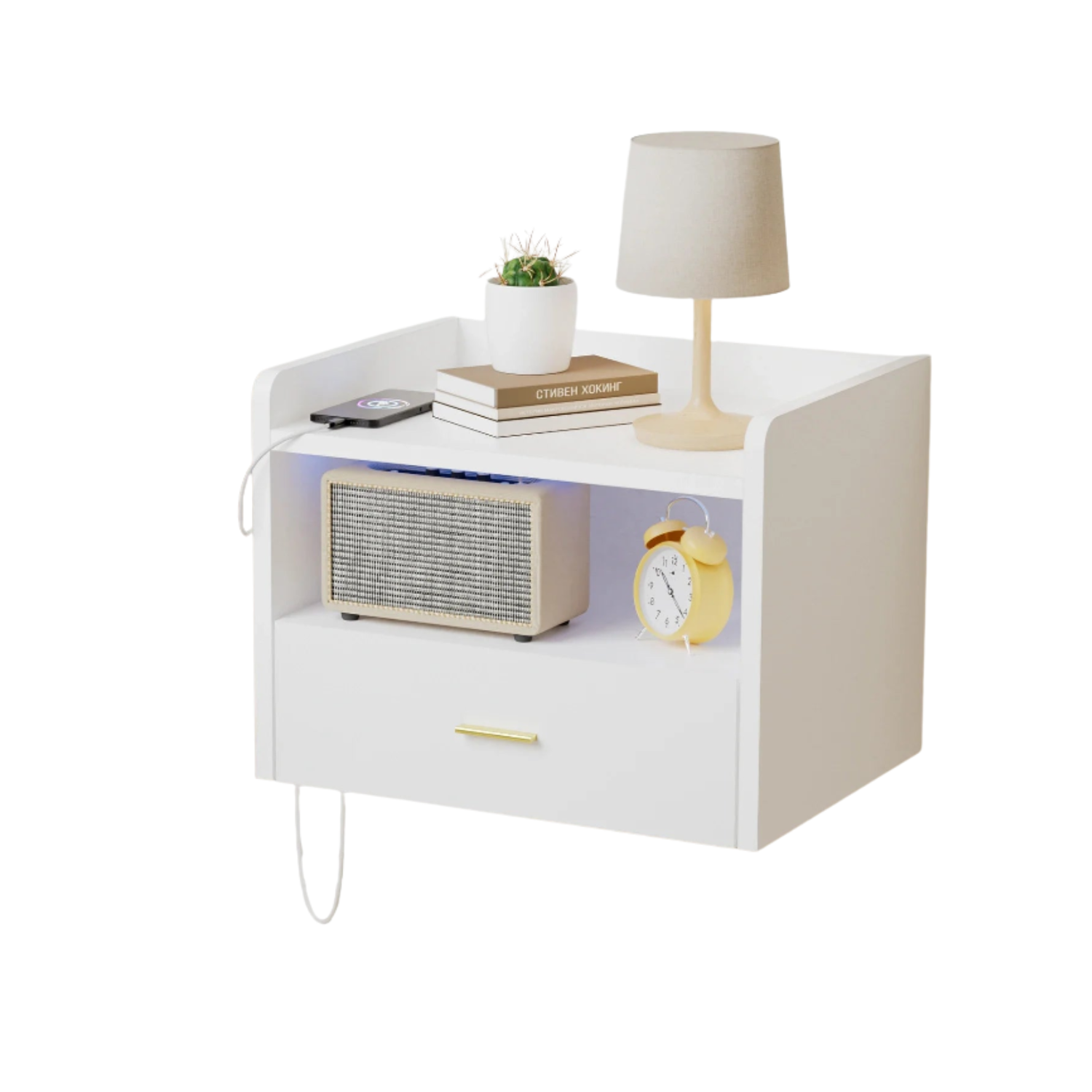 Table de Chevet Murale Blanche avec LED & Ports USB – Design Moderne et Fonctionnel | KOAÏ
