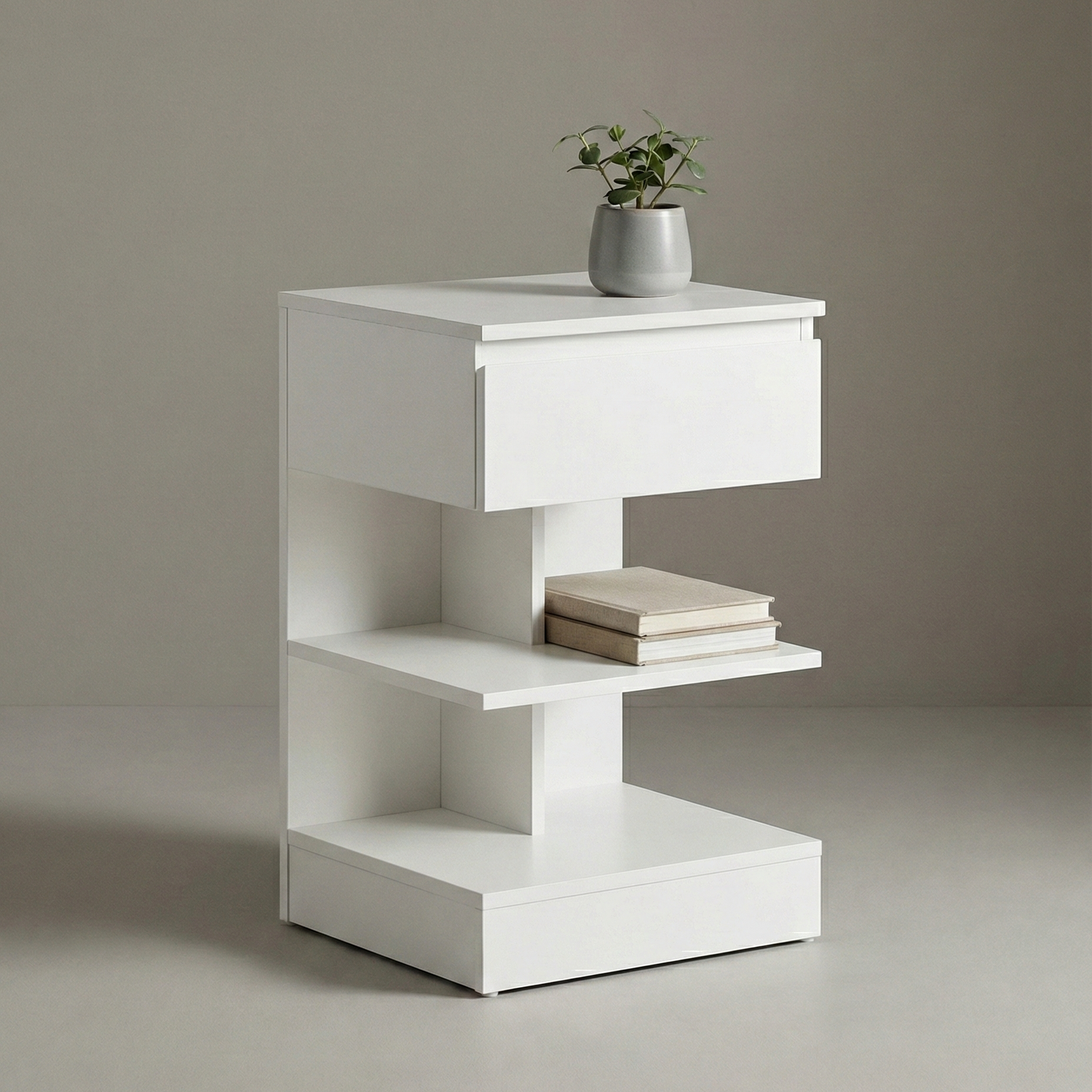 Table De Chevet À Étagères Blanches – Design Minimaliste & Rangement Intelligent | KOAÏ