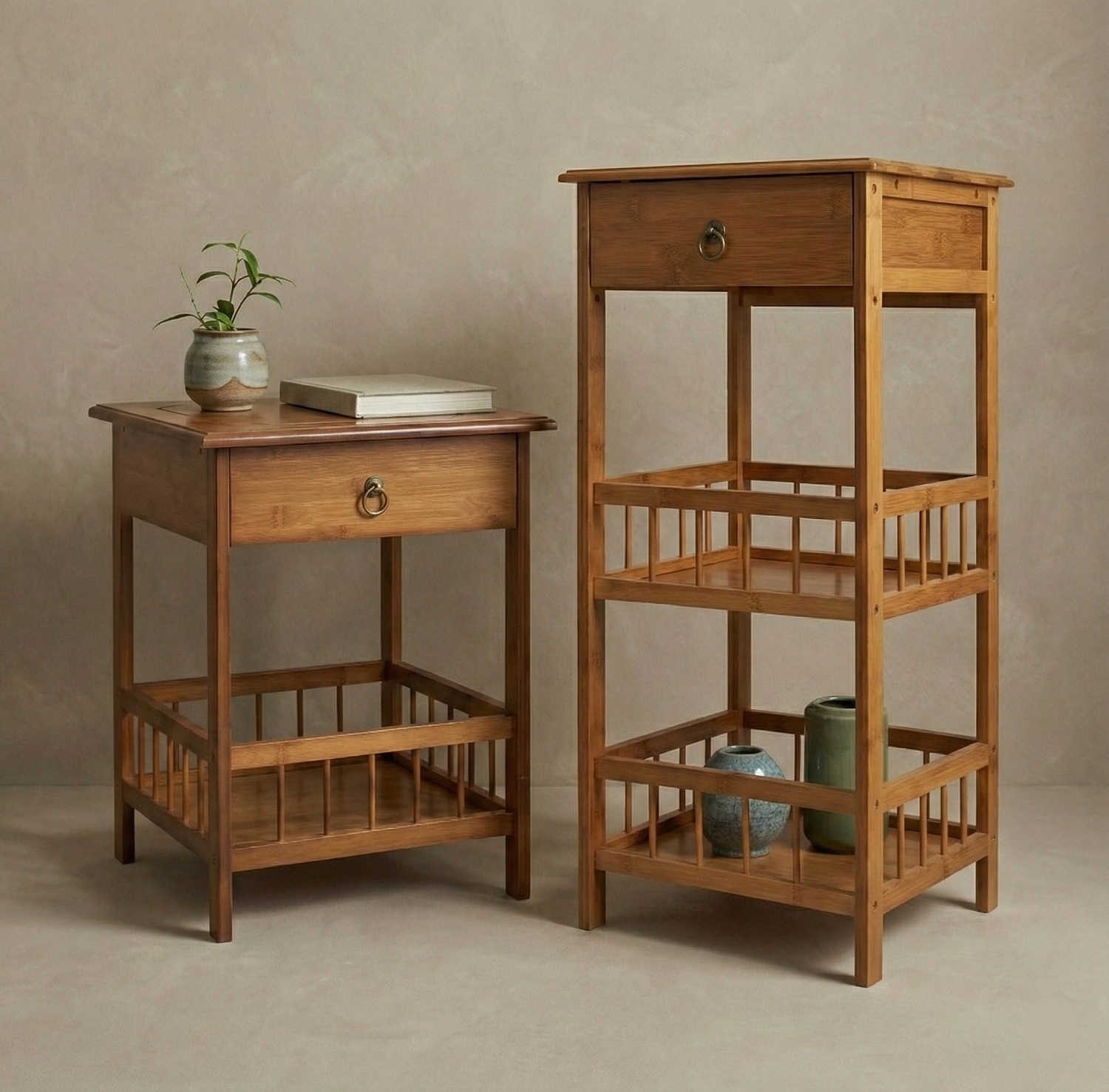 Table D'Appoint Étroite – Bambou Naturel, Étagère Rangement | KOAÏ