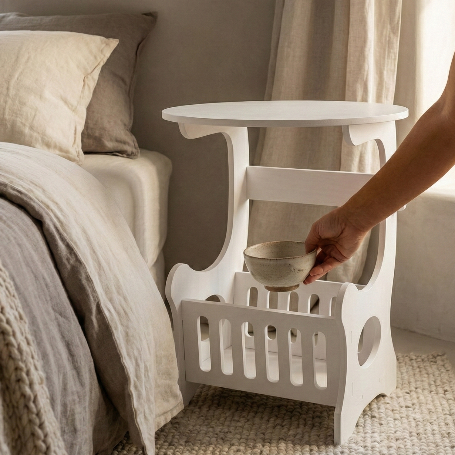 Table d'Appoint Ronde Créative – Rangement Magazine Intégré | KOAÏ