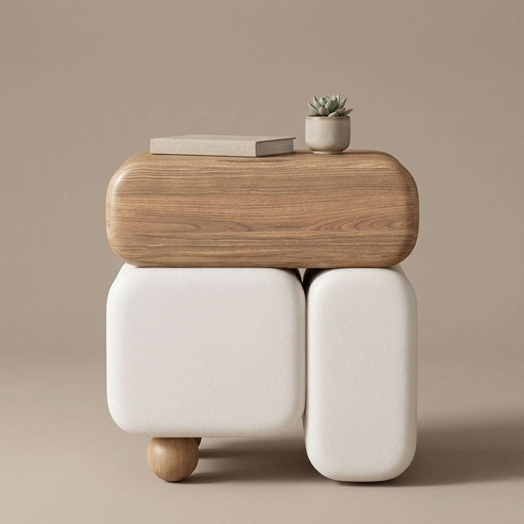 Table De Chevet Design Crème Et Bois – Style Esthétique | KOAÏ