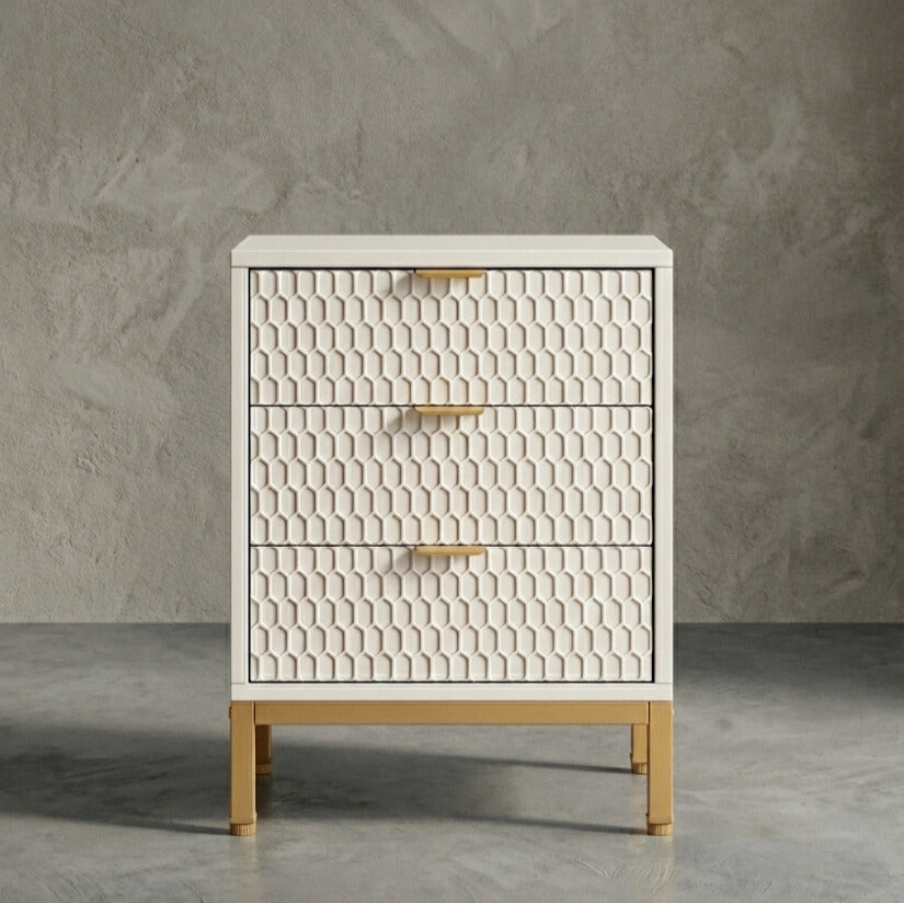 Table De Chevet Blanche Et Or – Design 3D Alvéolé | KOAÏ