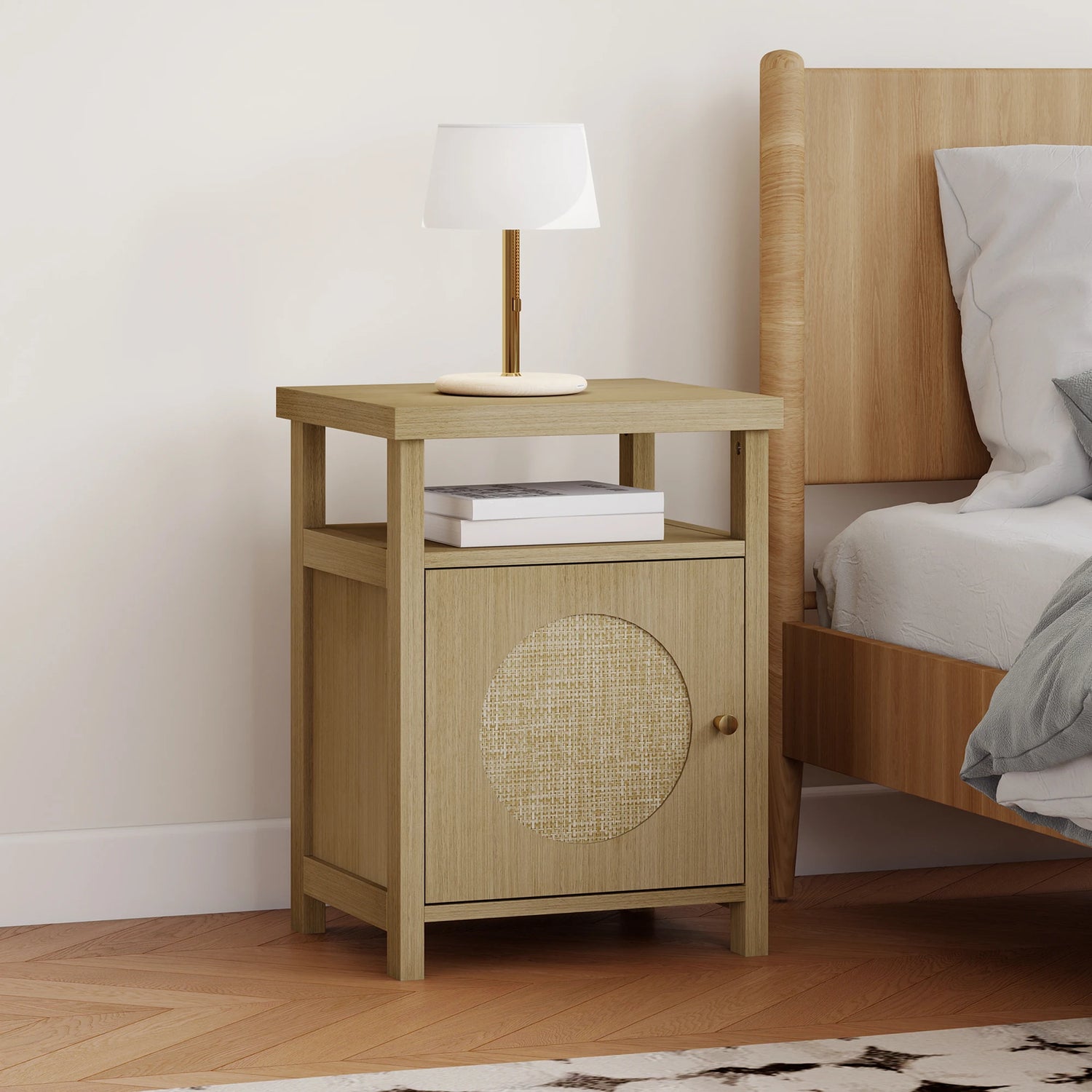 Table De Chevet En Rotin Avec Porte Et Étagère – Style Bohème Et Naturel | KOAÏ