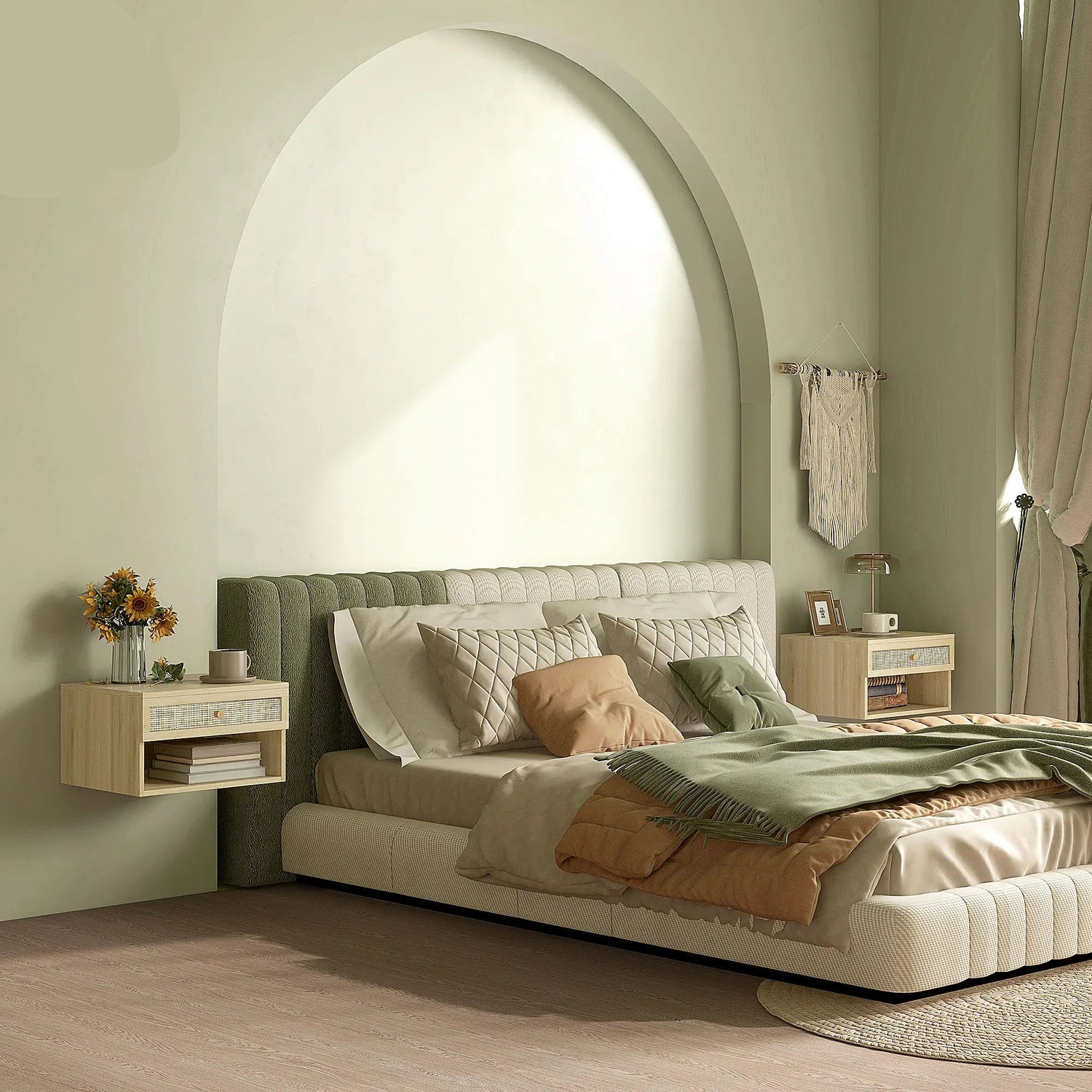 Table De Chevet Murale Rotin – Bois Clair, Lot De 2 | KOAÏ