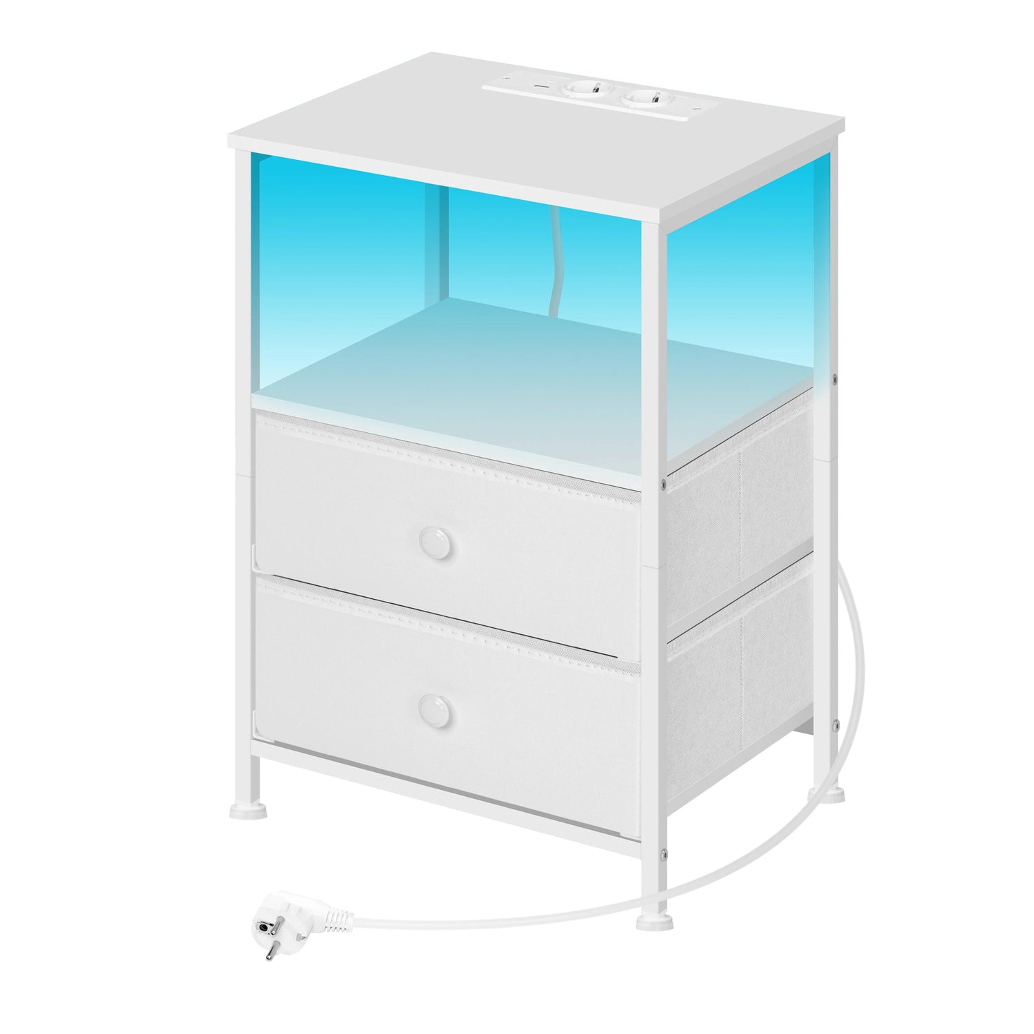 Table D'Appoint Moderne Avec LED Réglable Et Ports USB – 2 Tiroirs De Rangement | KOAÏ