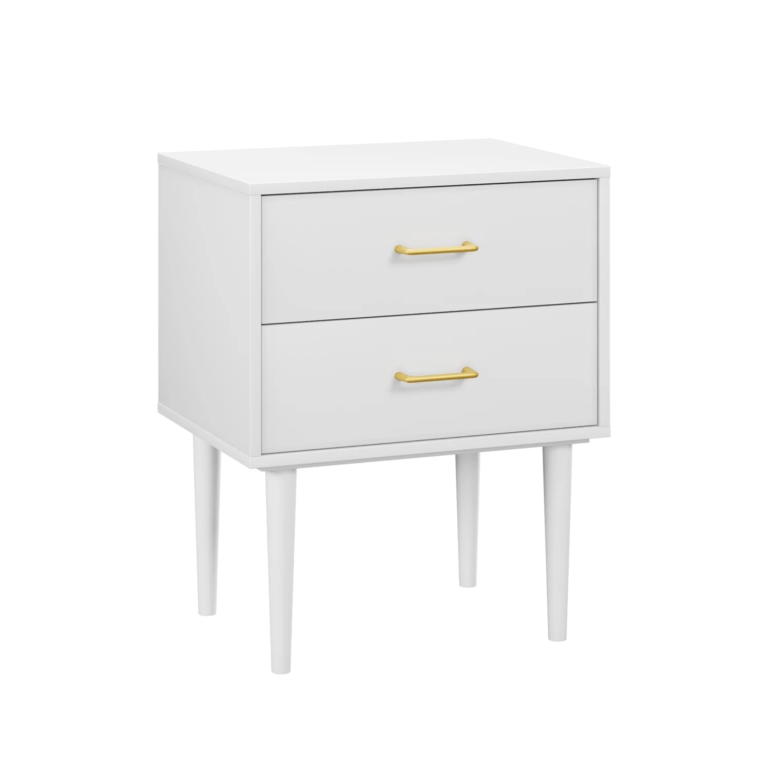 Table De Chevet Blanche Avec Poignées Dorées – 2 Tiroirs | KOAÏ