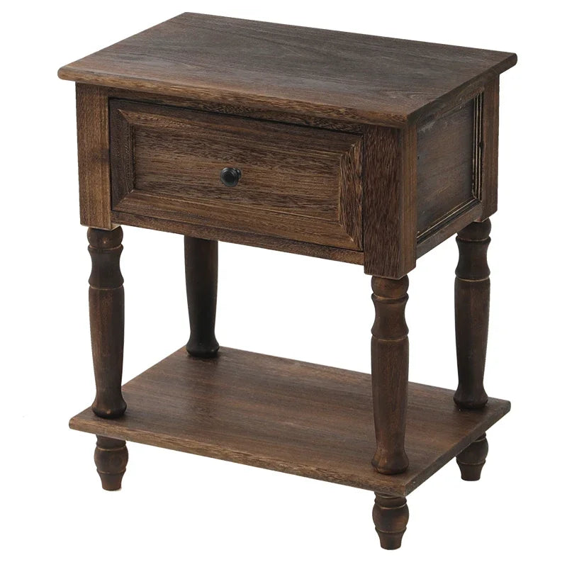 Table De Chevet Vintage En Bois Massif – Tiroir Et Étagère Inférieure | KOAÏ