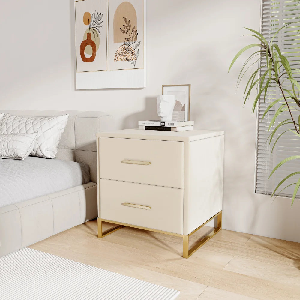 Lot De 2 Tables D'Appoint En Velours Beige Avec Pieds Dorés – Design Moderne Et Chaleureux | KOAÏ