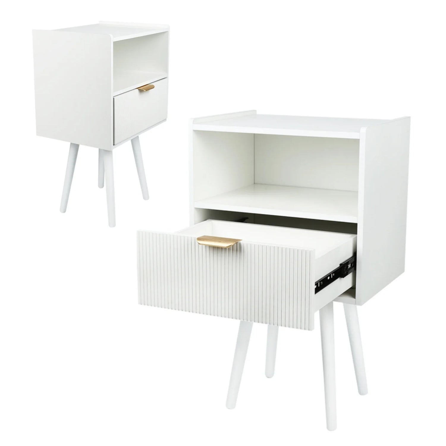 Table De Chevet Scandinave – 1 Tiroir Rainuré, Pieds Bois | KOA