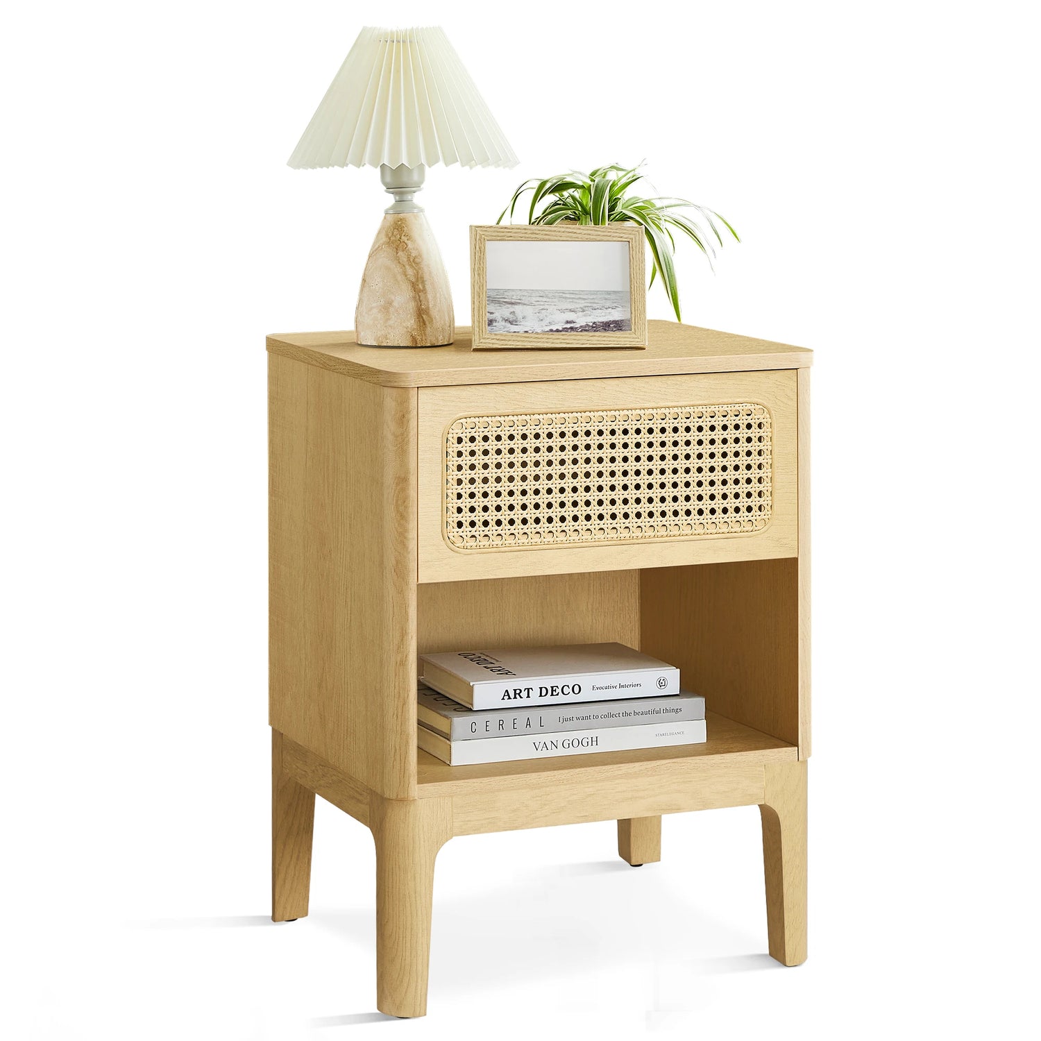 Table De Chevet Rotin Bohème – 1 Tiroir, Bois Clair Et Niche | KOAÏ