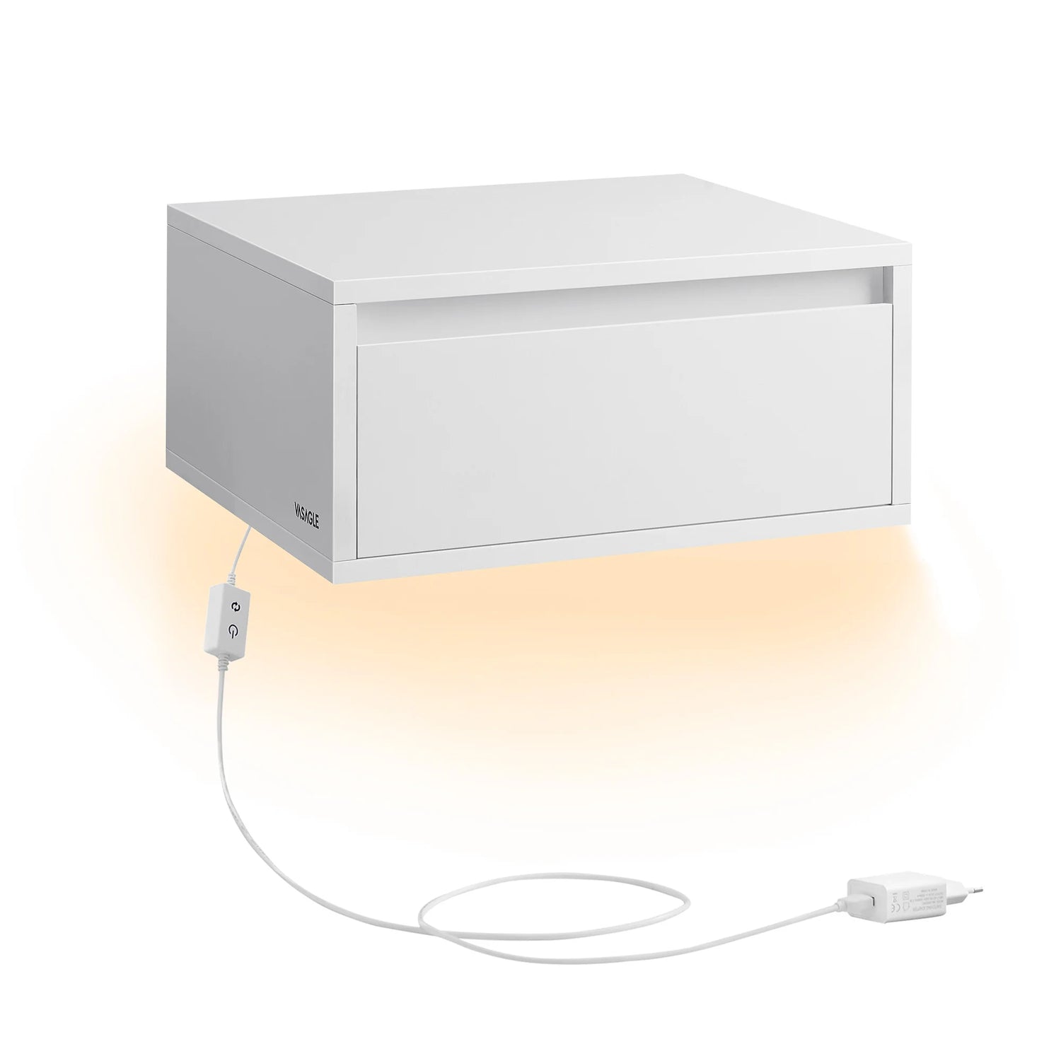 Table de Chevet Murale Blanche avec Éclairage LED – Design Minimaliste & Tiroir Intégré | KOAÏ