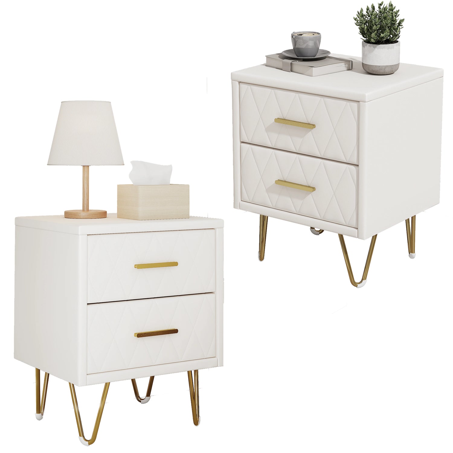 Lot De 2 Tables D’Appoint En Cuir Beige Avec Pieds Dorés – Design Moderne Et Raffiné | KOAÏ