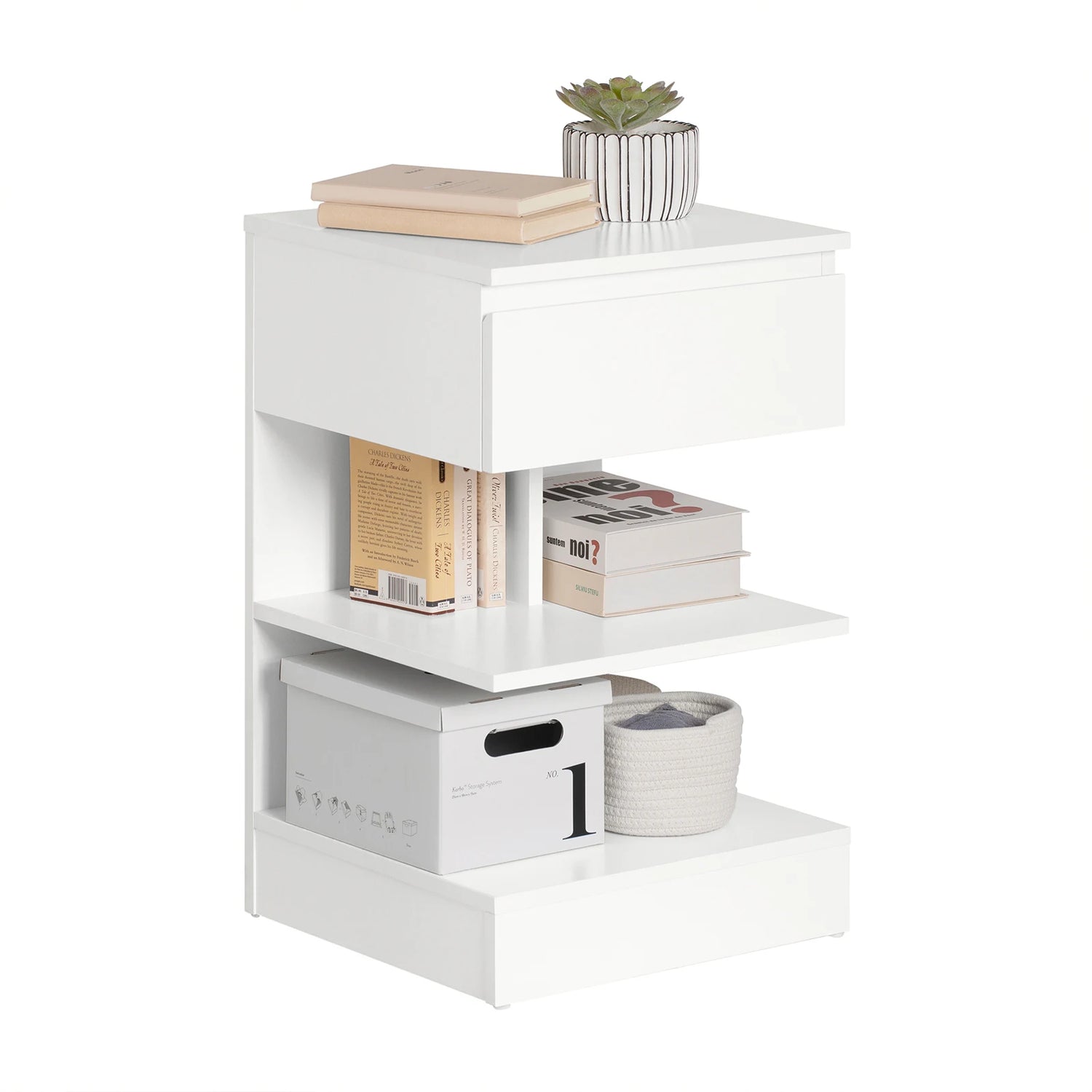 Table De Chevet À Étagères Blanches – Design Minimaliste & Rangement Intelligent | KOAÏ