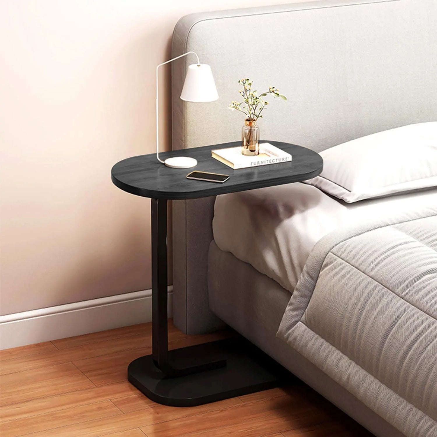 Table d’Appoint en Forme de C en Bois & Métal Noir | KOAÏ