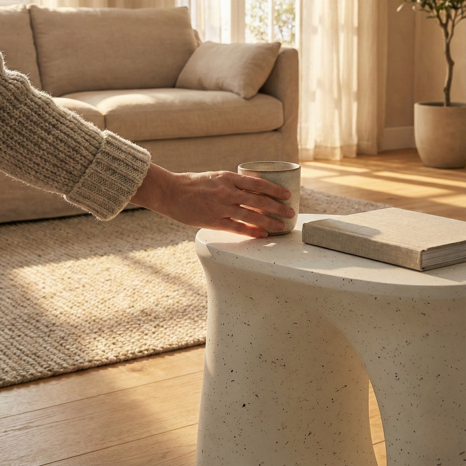 Table d’Appoint Géométrique En Béton Blanc Cassé – Design Sculptural U | KOAÏ