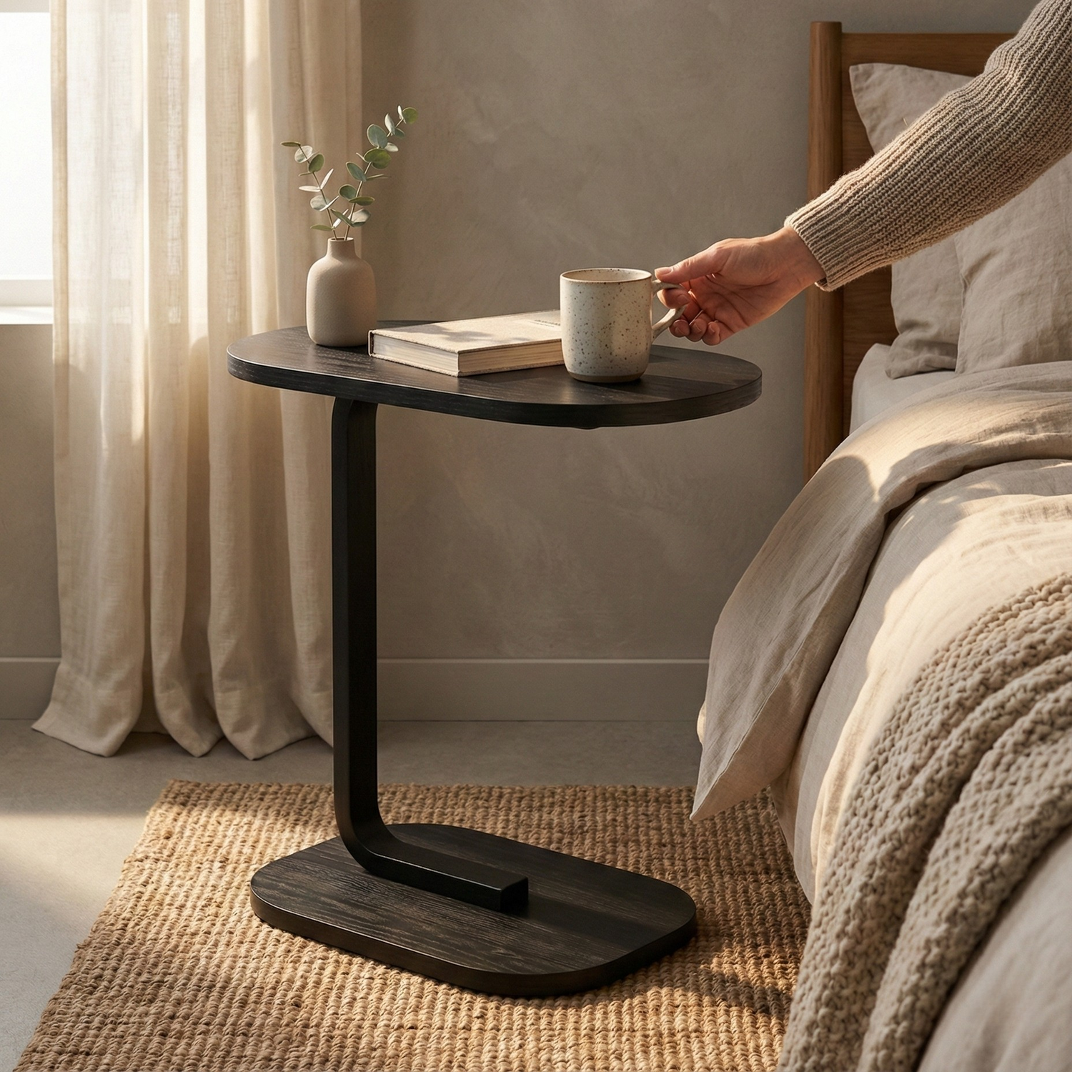 Table d’Appoint en Forme de C en Bois & Métal Noir | KOAÏ