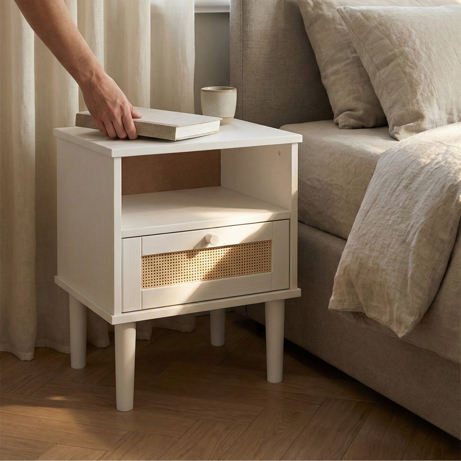 Table De Chevet Rotin Naturel Et Bois Blanc | KOAÏ