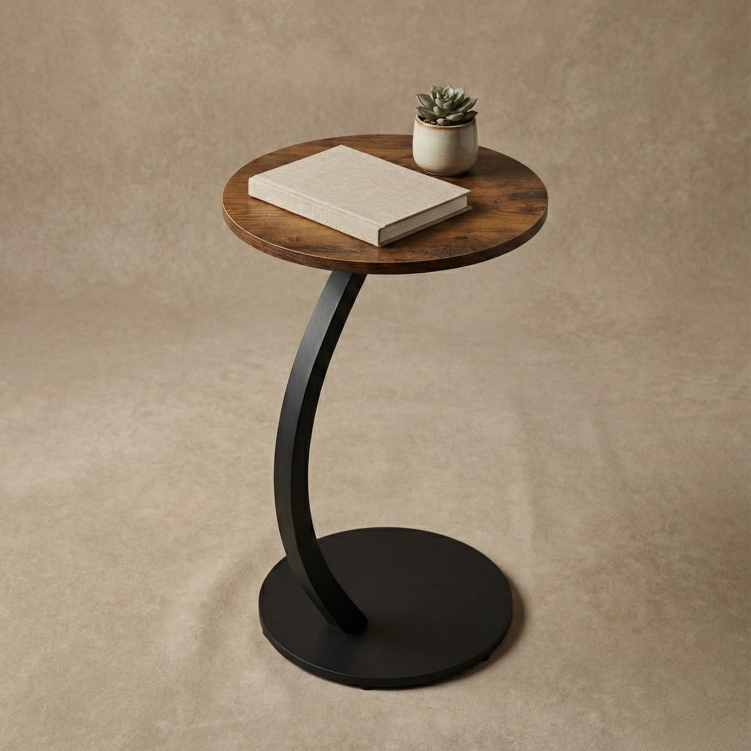 Table d'Appoint Ronde En Bois Et Métal Courbé – Design En Forme De C | KOAÏ