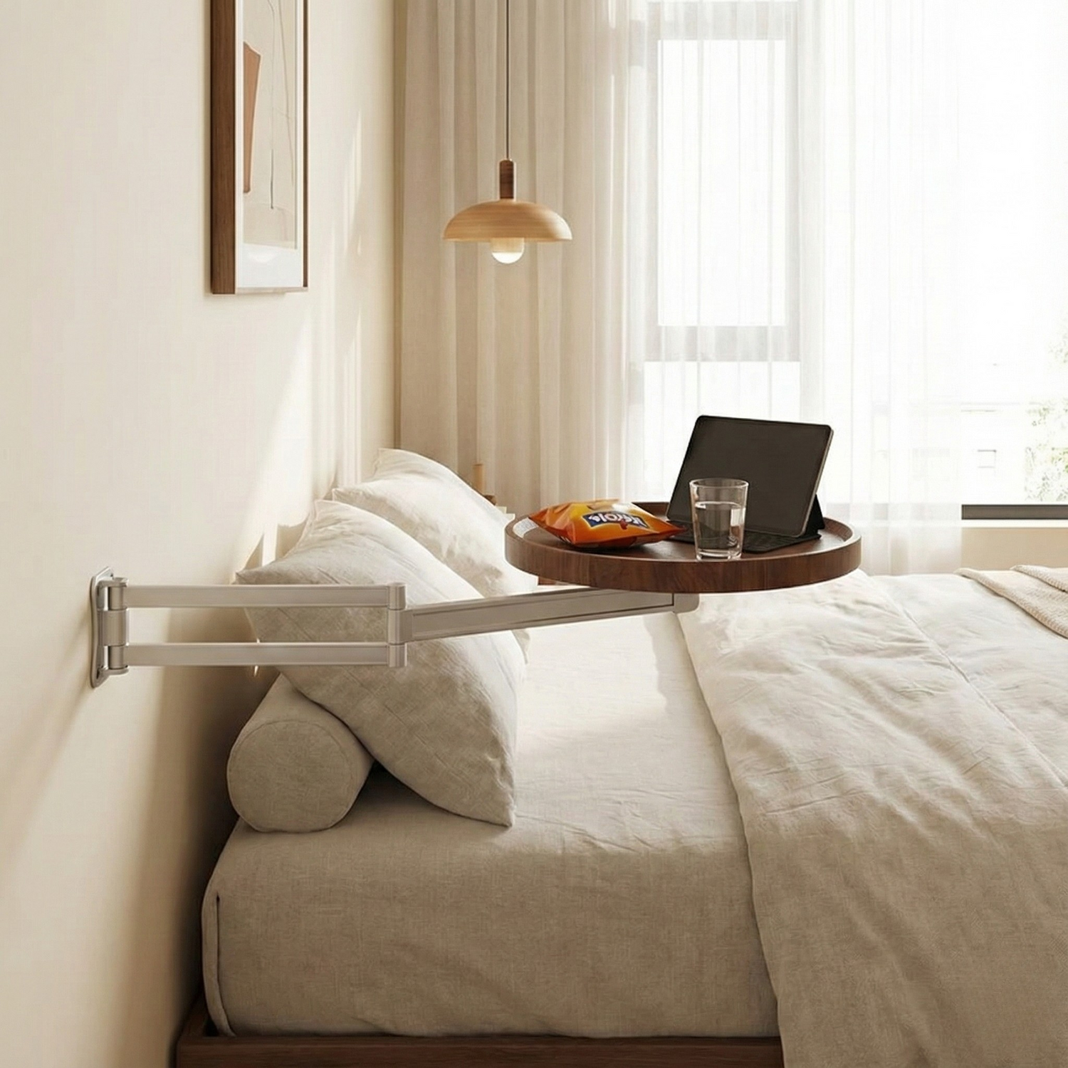 Table Murale Ronde Pliable – Bois Noyer, Design 180° Rotatif | KOAÏ