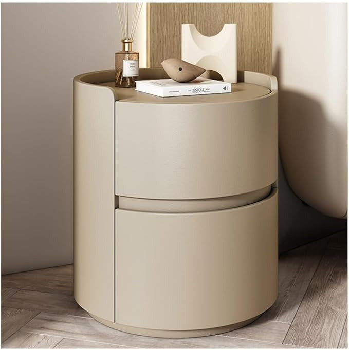 Table De Chevet Ronde En Bois Et Cuir Microfibre | KOAÏ