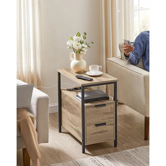 Table D’Appoint Rustique Avec Multiprise Intégrée Et Rangements | KOAÏ